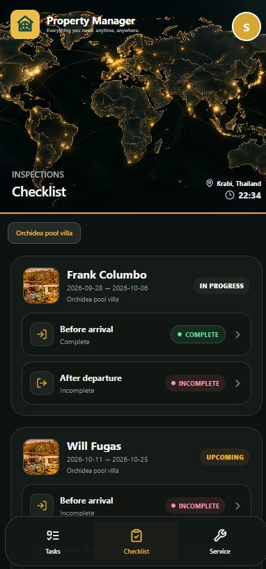 Staff checklist in Property App