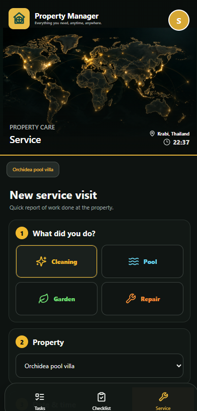Staff service visit in Property App
